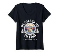 Mujer He Called Me to Fish Christian Bass Fishing Matthew 4:19 Camiseta Cuello V