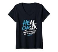 Mujer He Can Heal Cancer Prostate Cancer God Christian Bible Verse Camiseta Cuello V