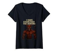 Mujer He ejercitado los Demonios Juego de Palabras Divertido - i Exorcized Demons Camiseta Cuello V