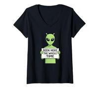 Mujer He Estado aquí Todo el Tiempo Humor alienígena Camiseta Cuello V