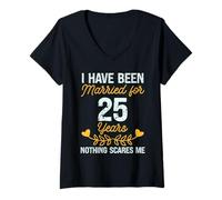 Mujer He estado casado por 25 años nada me asusta gracioso Camiseta Cuello V