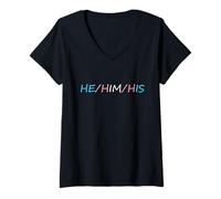 Mujer HE Him His Pronouns Trans Transgender Pround Trans Men Pride Camiseta Cuello V