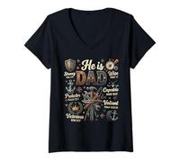 Mujer He is Dad Bible Verse Strong Wise Christian Father's Day Camiseta Cuello V