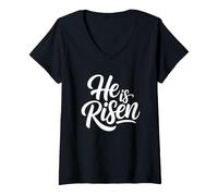 Mujer He Is Risen Camiseta Cuello V