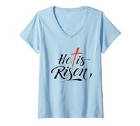 Mujer He Is Risen | Easter Jesus Camiseta Cuello V