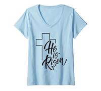 Mujer He Is Risen | Easter Jesus Camiseta Cuello V