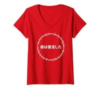 Mujer He is Risen - Jesus Christ Resurrection Easter Japanese Camiseta Cuello V