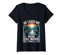 Mujer He Leads Me Beside Still Waters Camiseta Cuello V
