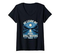 Mujer He Leads Me Beside Still Waters Camiseta Cuello V