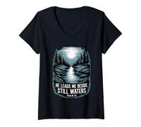 Mujer He Leads Me Beside Still Waters Camiseta Cuello V