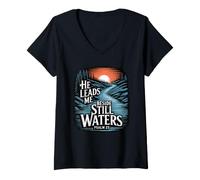 Mujer He Leads Me Beside Still Waters Camiseta Cuello V