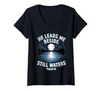 Mujer He Leads Me Beside Still Waters Camiseta Cuello V