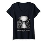 Mujer He Leads Me Beside Still Waters Camiseta Cuello V