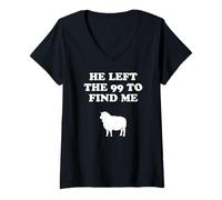 Mujer He Left The 99 and Found Me Jesus Christianity Camiseta Cuello V