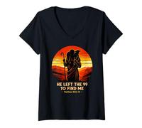 Mujer He Left The 99 To Find Me Shepherd Sunset Christian Graphic Camiseta Cuello V