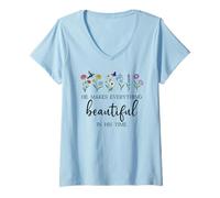 Mujer He Makes Everything Beautiful in His Time Here I Am Send Me Camiseta Cuello V
