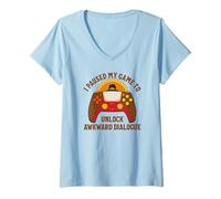 Mujer He pausado mi Juego para desbloquear un diálogo incómodo Acción de Gracias Camiseta Cuello V