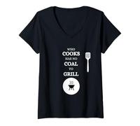 Mujer He Who Cooks no Tiene carbón para Barbacoa Saying Carne Camiseta Cuello V