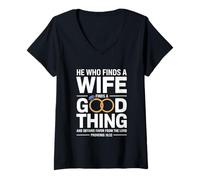 Mujer He Who Finds A Wife Christian Bible Verse Religious Sayings Camiseta Cuello V