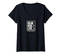Mujer Hear Rise Live John 5:24-25 Arte cristiano de versículo bíblico Camiseta Cuello V
