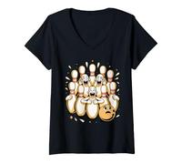 Mujer Hear The Ten Pins Laughing Bowling Bowler Pun Camiseta Cuello V