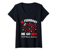 Mujer Heart Disease Awareness Go Red in February Red Heart Camiseta Cuello V
