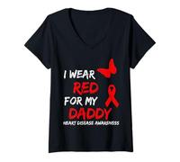Mujer Heart Disease Awareness I Wear Red For My Daddy Ribbon Camiseta Cuello V