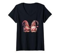 Mujer Heart GNOME Love Graphic For Women Men Valentines Couple Camiseta Cuello V