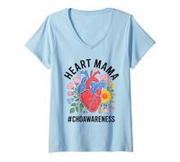 Mujer Heart Mama CHD Awareness CHD Warrior Mujeres Día de la Madre Camiseta Cuello V