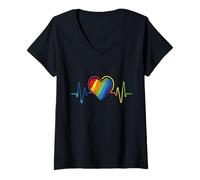 Mujer Heartbeat Rainbow LGBT Amor es Amor Gay Pride Camiseta Cuello V