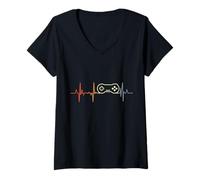 Mujer Heartbeat Retro Gaming Camiseta Cuello V