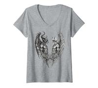 Mujer Heaven and Hell Demon Angel Skull Gothic Tattoo Camiseta Cuello V