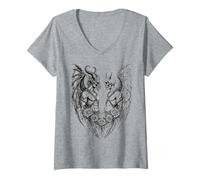 Mujer Heaven and Hell Demon Angel Skull Gothic Tattoo Camiseta Cuello V