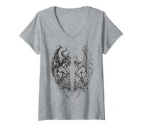 Mujer Heaven and Hell Demon Angel Skull Gothic Tattoo Camiseta Cuello V