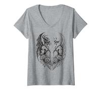 Mujer Heaven and Hell Demon Angel Skull Gothic Tattoo Camiseta Cuello V