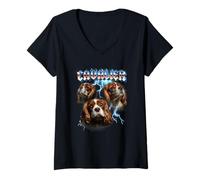 Mujer Heavy Metal Rock Band Cavalier King Charles Spaniel Lover Camiseta Cuello V