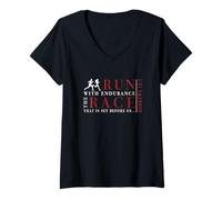 Mujer Hebreos 12:1 Run with Endurance The Race - Runner Inspired Camiseta Cuello V