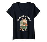 Mujer Hecho a Mano con Love Potter Armadillo Clay Pot Entusiasta Anim Camiseta Cuello V