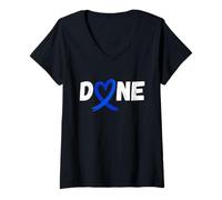 Mujer Hecho el último día de radiación Quimioterapia Cáncer de colon Amor Corazón Camiseta Cuello V