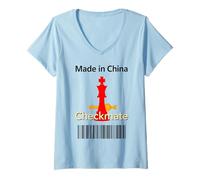 Mujer Hecho en China Jaque Mate Sarcástico Estrategia Política Humor Camiseta Cuello V