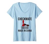 Mujer Hecho en China Jaque Mate Sarcástico Estrategia Política Humor Camiseta Cuello V