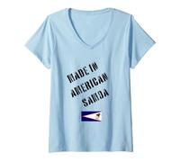Mujer Hecho en Samoa Americana con Bandera Divertida Camiseta Cuello V