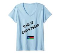 Mujer Hecho en Sudán del Sur con Bandera Divertida Camiseta Cuello V