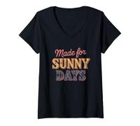 Mujer Hecho para días soleados retro de verano Camiseta Cuello V