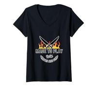 Mujer Hecho para Jugar con Cuchillos y Fuego Divertida Cocina culinaria Camiseta Cuello V