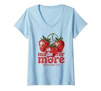 Mujer Hecho para más fresas cristianas versículo bíblico retro Camiseta Cuello V
