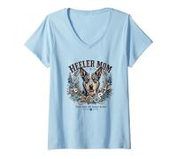 Mujer Heeler Mom My Whole Heart Western Blue Heeler Ganado Perro Mamá Camiseta Cuello V