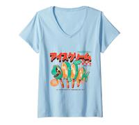 Mujer Helado de Pescado japonés Kawaii Street Food Design Camiseta Cuello V