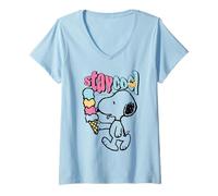 Mujer Helado Peanuts Snoopy Stay Cool Lazy Summer Classic Days Camiseta Cuello V