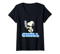 Mujer Helado Retro Snoopy Summer Cream Cool Chill Vibes Beach Beagle Camiseta Cuello V